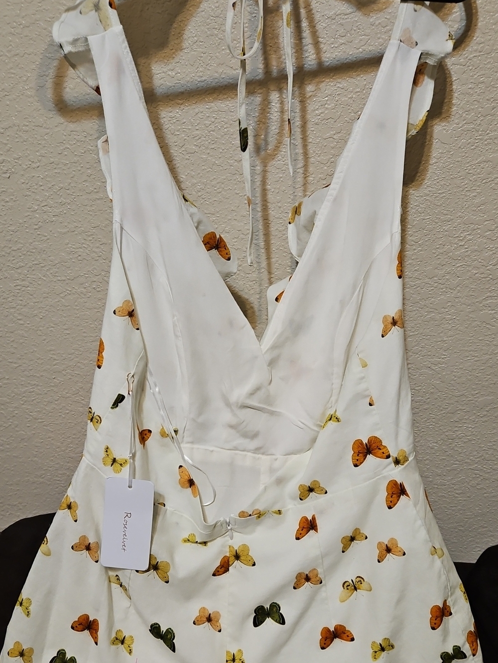 White Butterfly-Print Ruffle Romper - Picture 5 of 11